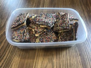A tub of delicious sweet and salty Christmas bark