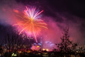fireworks in the dark new year's sky